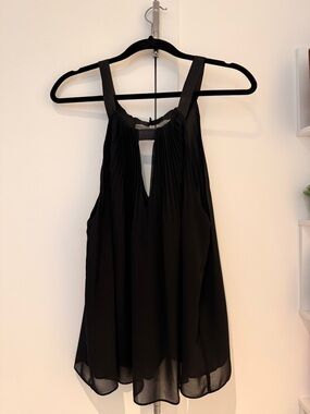 Black Pleated Bebe Keyhole Tank Top, Small